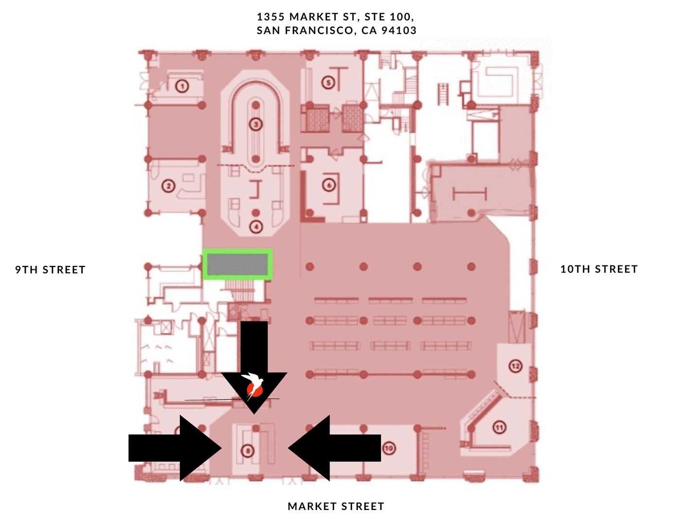 Floor map of Market Square showing the Ichinoba stall just inside the Market Street entrance